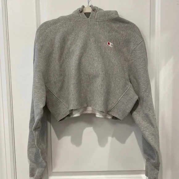 Champion Tops Grey Cropped Champion Hoodie Sweatshirt Poshmark